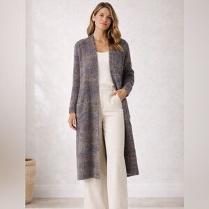 Lovestitch Long Knit Open Front Cardigan | Heathered Gray | Cozy Chic | Size L